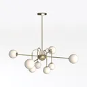 Modern Brass Glass Globe Chandelier 3D Model Left 45 Degree View