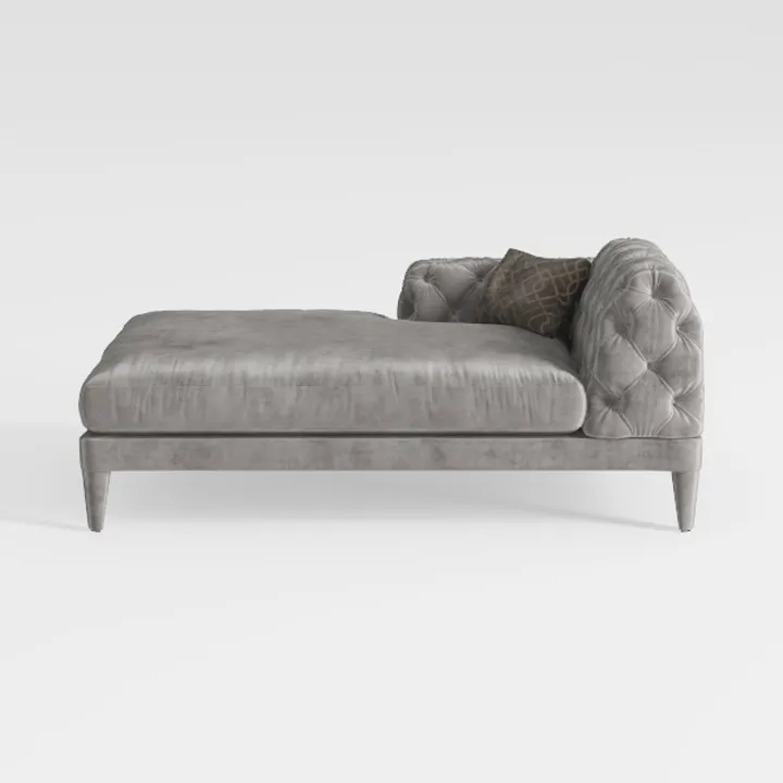 Modern Tufted Velvet Chaise Lounge with Decorative Pillow 3D Model