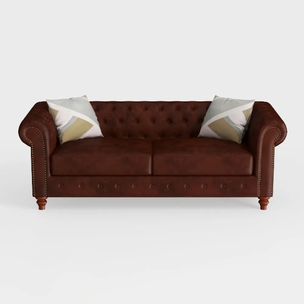 2PCS Living Room Sofa Set, Chesterfield Leather Ch