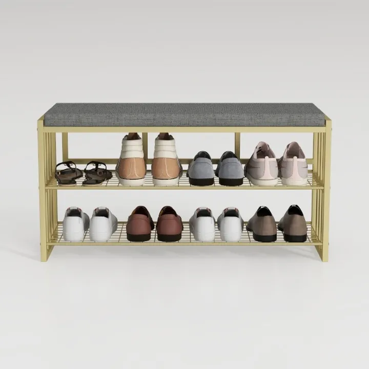 Shoe Bench,Entryway 3-Tier Metal Shoe Organizer