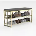 Shoe Bench,Entryway 3-Tier Metal Shoe Organizer Right 45 Degree View