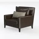 Modern Dark Brown Leather Armchair with Linen Throw Pillow 3D Model Left 45 Degree View
