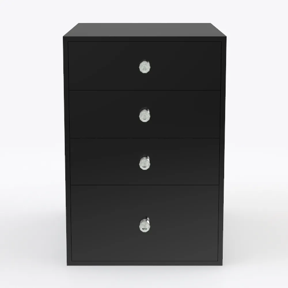 VINGLI Black Nightstand, 26" Wide 4 Drawers End