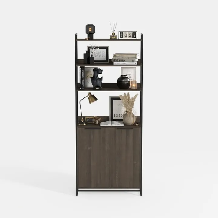 Industrial Dark Oak Metal Open Shelf Cabinet Bookcase 3D Model