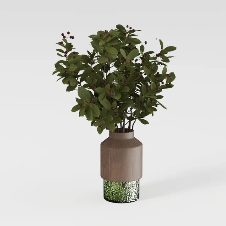 Modern Two Tone Wood Glass Decorative Vase with Greenery 3D Model