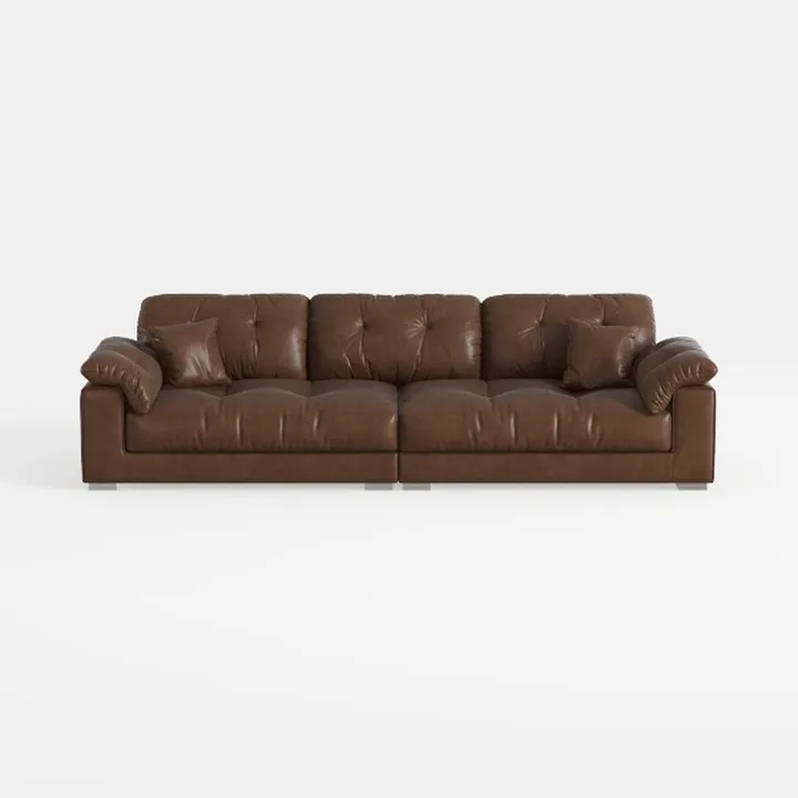 Brown Leather Tufted Modern Large Sofa 3D Model