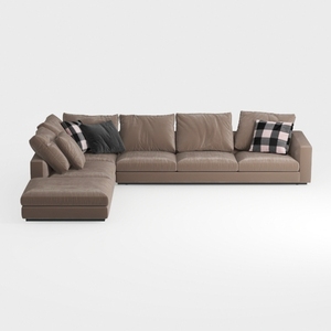 Modern Minimalist Brown Fabric L Shaped Sectional Sofa 3D Model