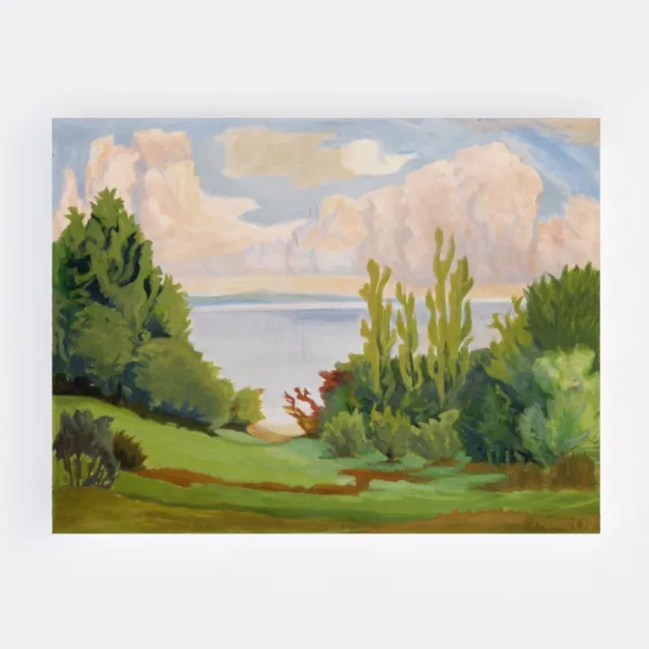 Vintage Lakeside Landscape Oil Painting Wall Art 3D Model