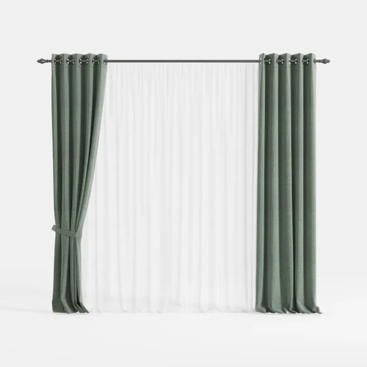 Minimalist Fabric Double Layer Curtain Set 3D Model