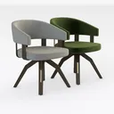 Modern Velvet Solid Wood Dining Armchairs 3D Model Right 45 Degree View