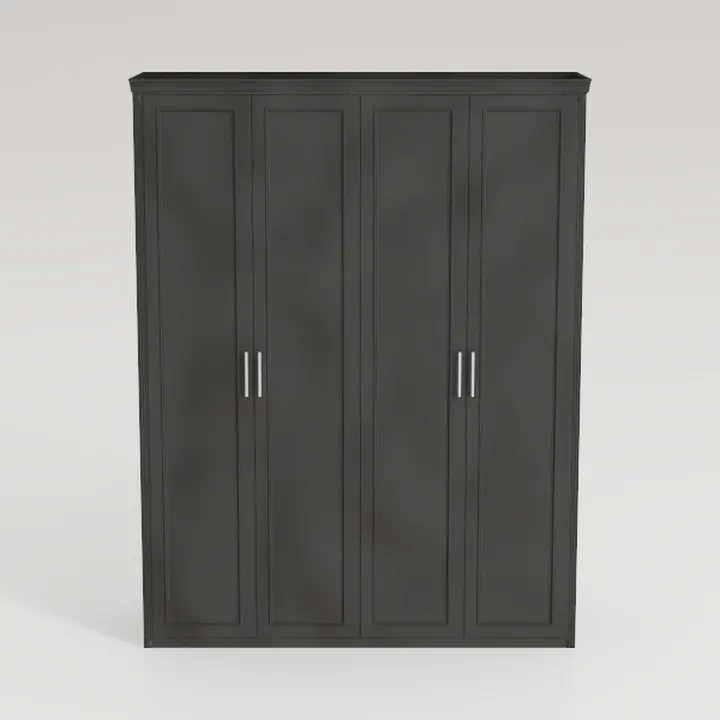 Minimalist Black Solid Wood 4 Door Wardrobe Cabinet 3D Model