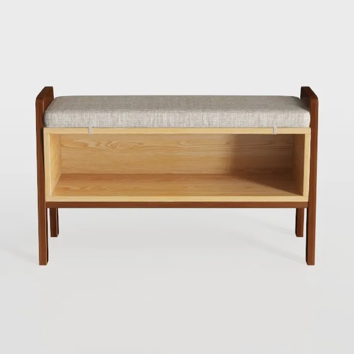 Solid Wood Shoe Bench, 2-Tier Wooden Storage