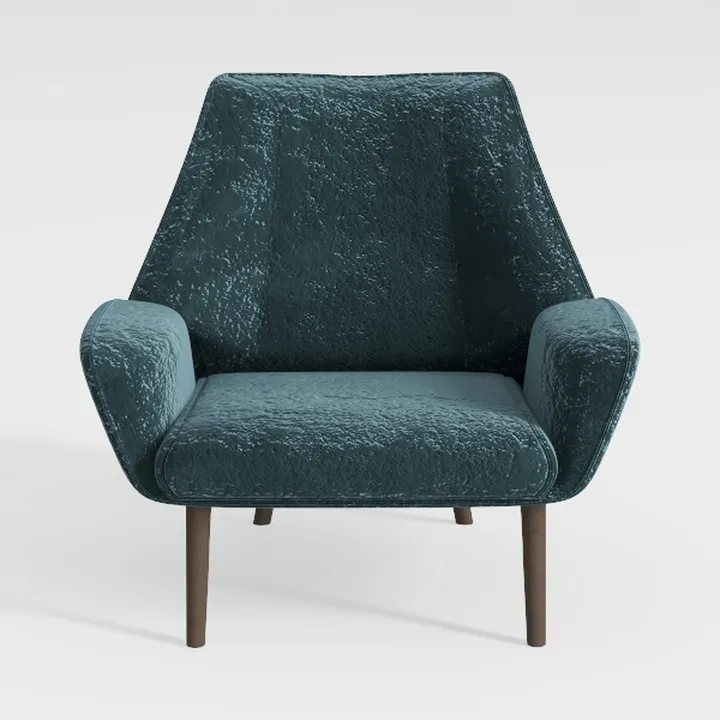 Modern Teal Velvet Upholstered Armchair With Wood Legs 3D Model