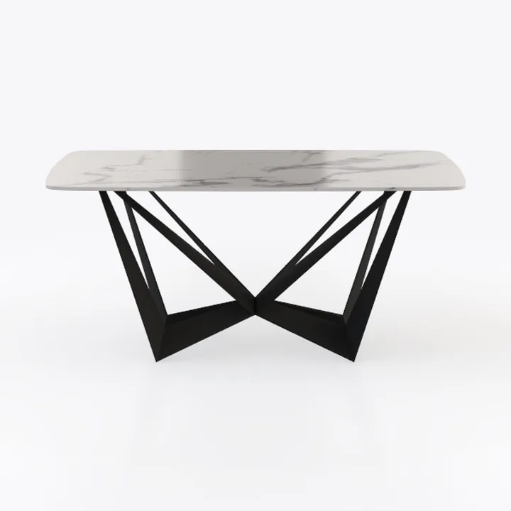 Modern Marble Top Black Metal Geometric Base Dining Table 3D Model