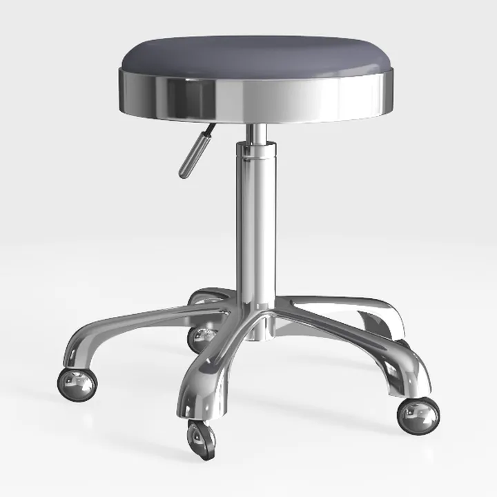 Modern Polished Metal Fabric Adjustable Rolling Stool 3D Model