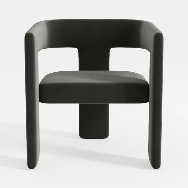 Minimalist Black Velvet Modern Armchair 3D Model
