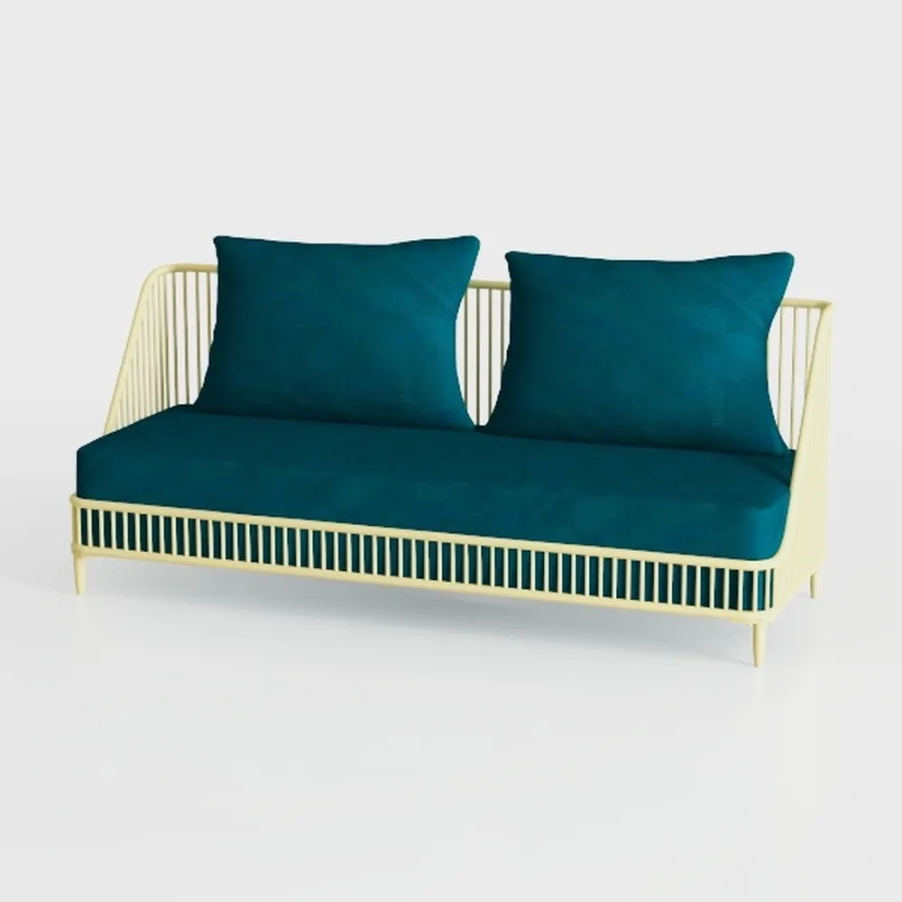 3-Piece Modern Velvet/Metal Sofa Set in Teal Blue