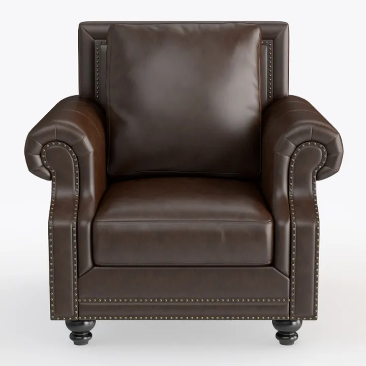 Vintage Brown Leather Nailhead Trim Armchair 3D Model