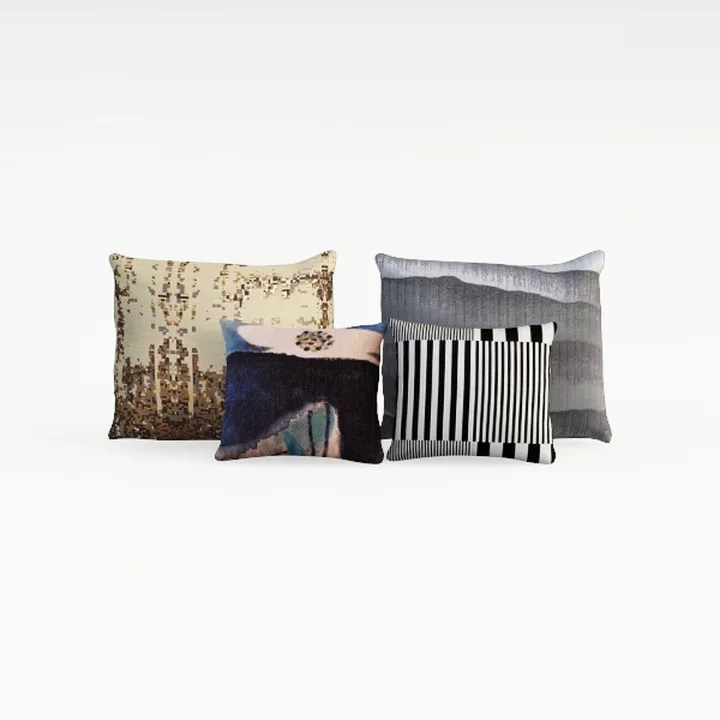 Assorted Pattern Fabric Throw Pillows Set 3D Model
