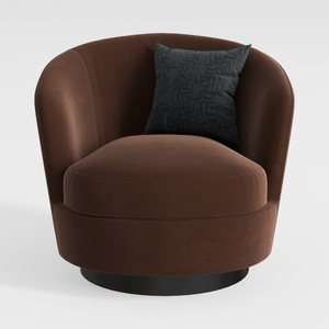 Modern Brown Velvet Upholstered Swivel Barrel Chair 3D Model