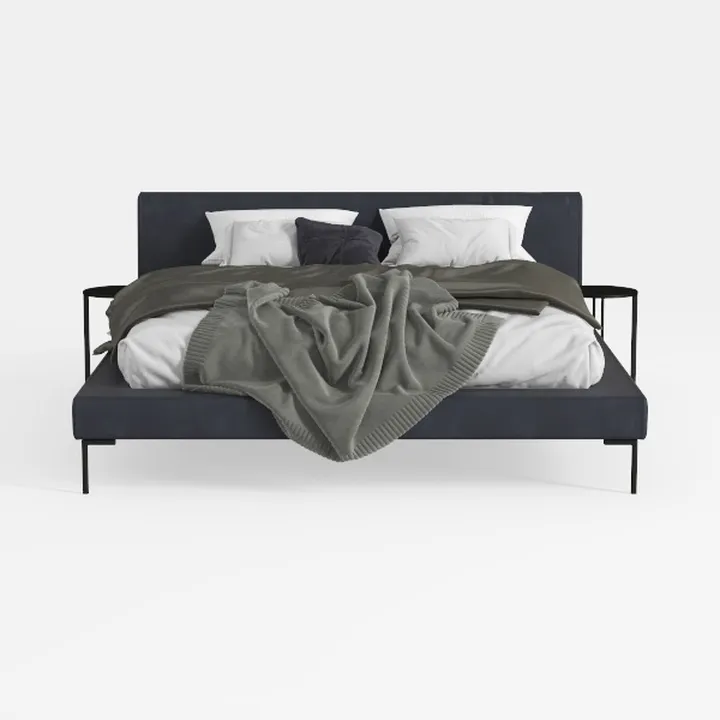 Modern Minimalist Black Fabric Upholstered Platform Bed 3D Model