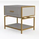 Modern Gold Accent Quilted White Nightstand 3D Model Left 45 Degree View