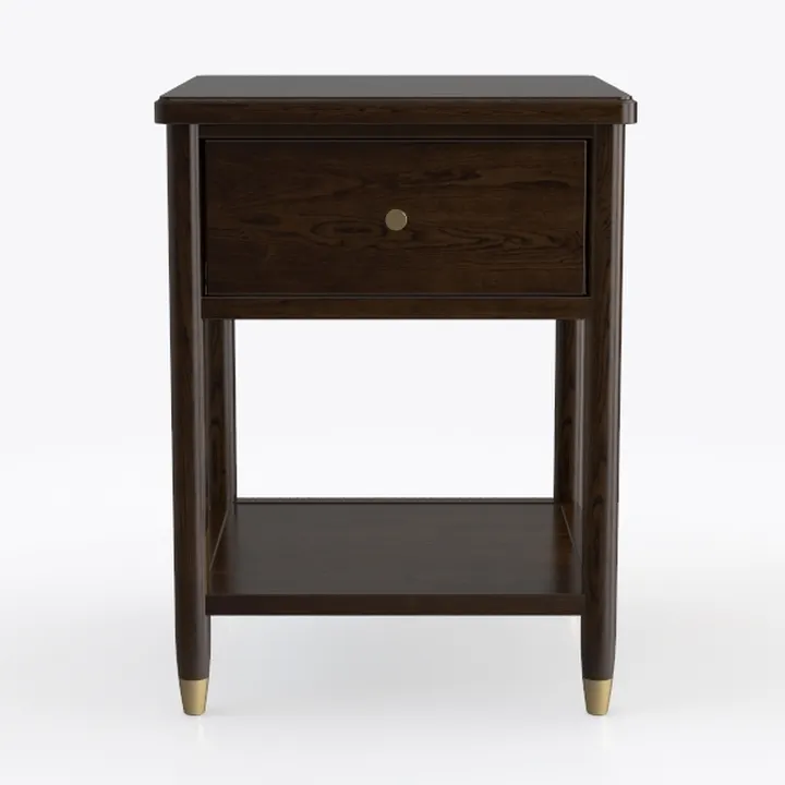 Modern Dark Walnut Brass Accent Nightstand with Open Shelf 3D Model