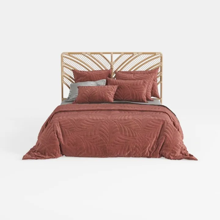 Bohemian Rattan Upholstered King Bed With Quilted Bedding 3D Model