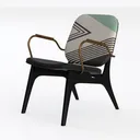 Modern Geometric Pattern Fabric Metal Armchair 3D Model Left 45 Degree View