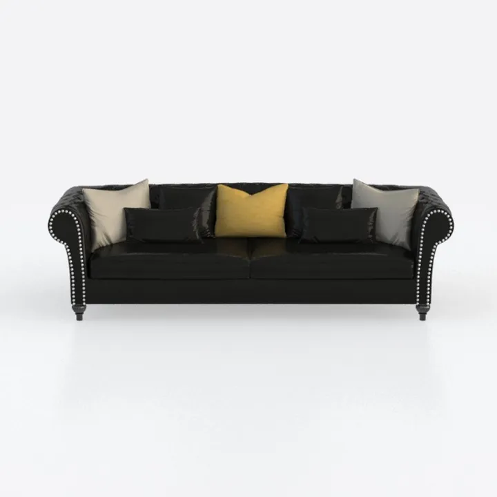 Chesterfield Black Leather Tufted Sofa With Decorative Nailhead Trim 3D Model