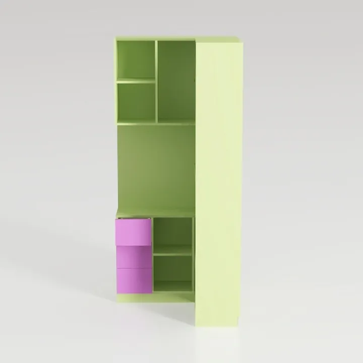 Modern Two Tone Wood Storage Cabinet With Drawers Open Shelves 3D Model