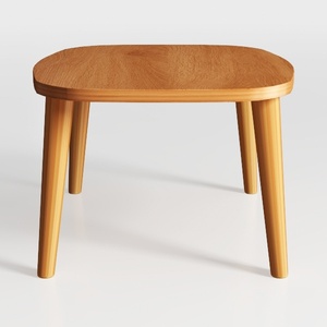 Minimalist Solid Oak Small Coffee Table Round Cornered 3D Model