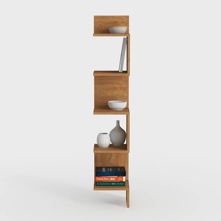 Minimalist Solid Wood Asymmetrical Bookshelf 3D Model