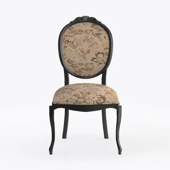 Vintage Floral Fabric Black Wood Dining Chair 3D Model