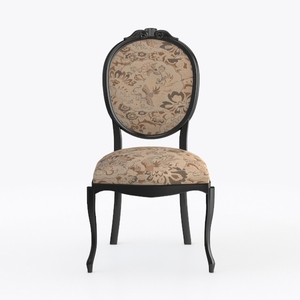Vintage Floral Fabric Black Wood Dining Chair 3D Model