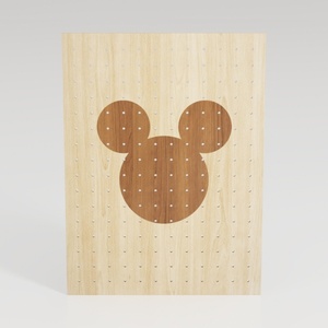 Minimalist Solid Wood Cartoon Mouse Pattern Pegboard Wall Organizer 3D Model