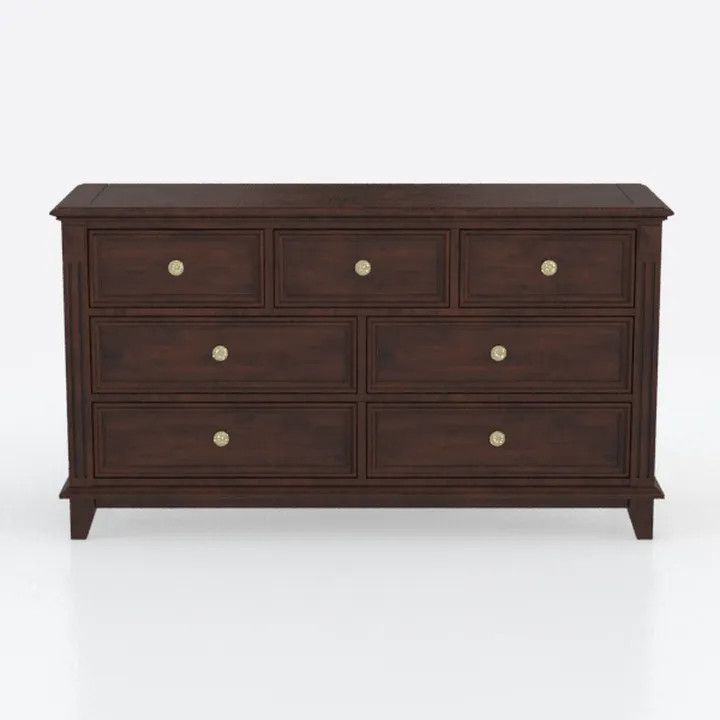 Traditional Solid Walnut Wood 7 Drawer Dresser 3D Model