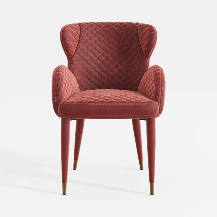 Modern Velvet Quilted Wingback Armchair 3D Model