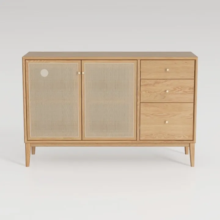 Minimalist Oak Rattan Sideboard Cabinet With Storage Drawers 3D Model