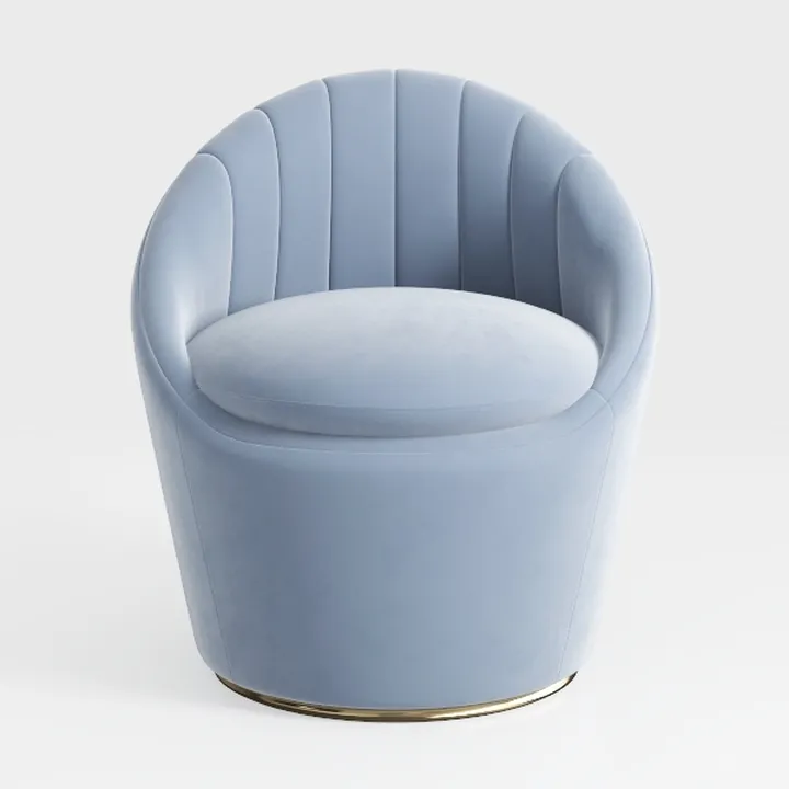 Modern Light Blue Velvet Upholstered Barrel Accent Chair 3D Model