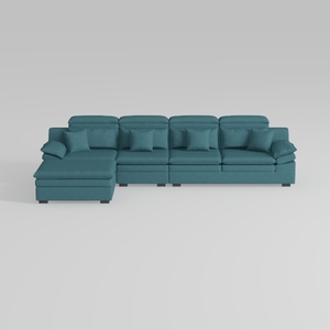 Minimalist Teal Fabric L Shaped Sectional Sofa with Ottoman 3D Model