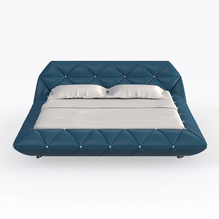 Modern Navy Blue Tufted Leather Platform Bed 3D Model