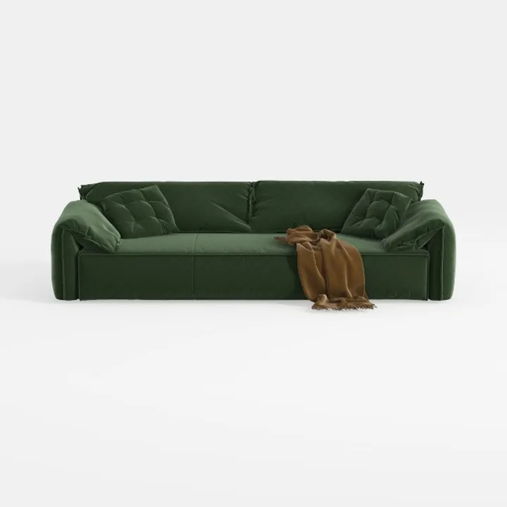 Modern Dark Green Velvet Oversized Sofa 3D Model