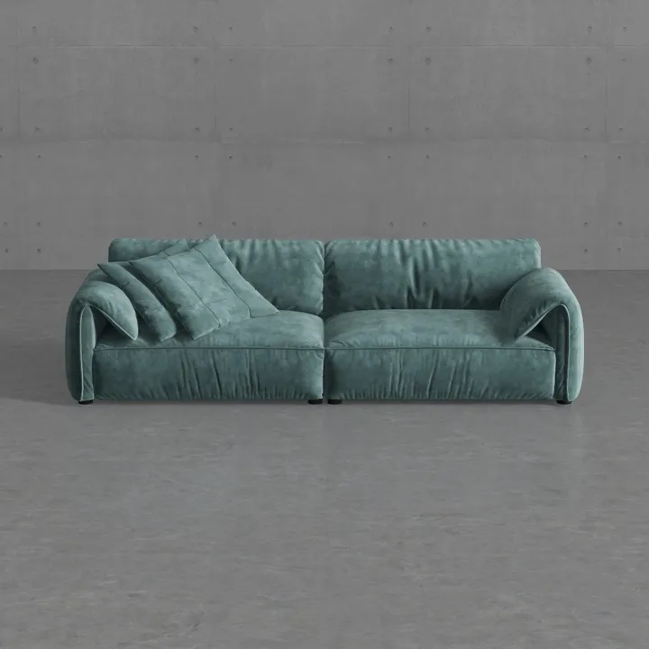 Minimalist Velvet Fabric Large Sofa 3 Seater 3D Model