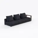 Minimalist Boucle Fabric Three Seat Sofa With Wood Accent 3D Model Right 45 Degree View