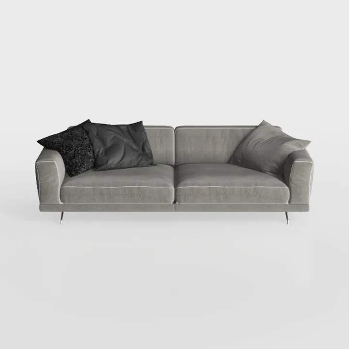 Modern Grey Fabric Upholstered 2 Seater Sofa With Decorative Pillows 3D Model