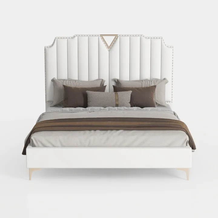 Modern Luxury White Upholstered Platform Bed With Tufted Headboard 3D Model
