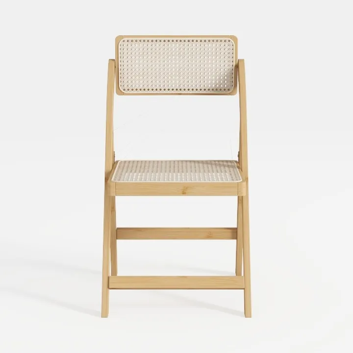 Minimalist Solid Wood Rattan Folding Dining Chair 3D Model