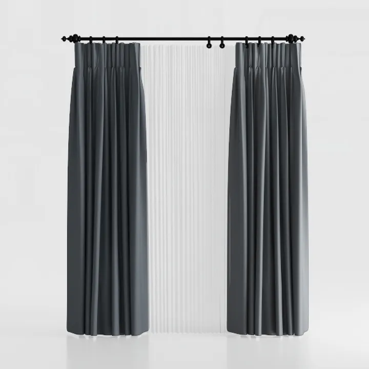 Minimalist Fabric Double Layer Curtain With Rod 3D Model
