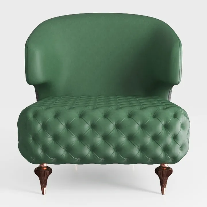 Modern Green Leather Tufted Armchair 3D Model